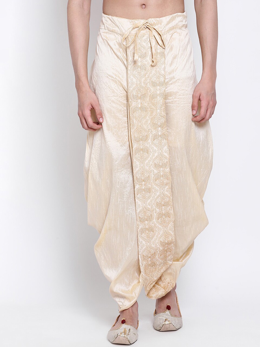 

Sanwara Men Embroidered Art Silk Dhoti Pants, Beige