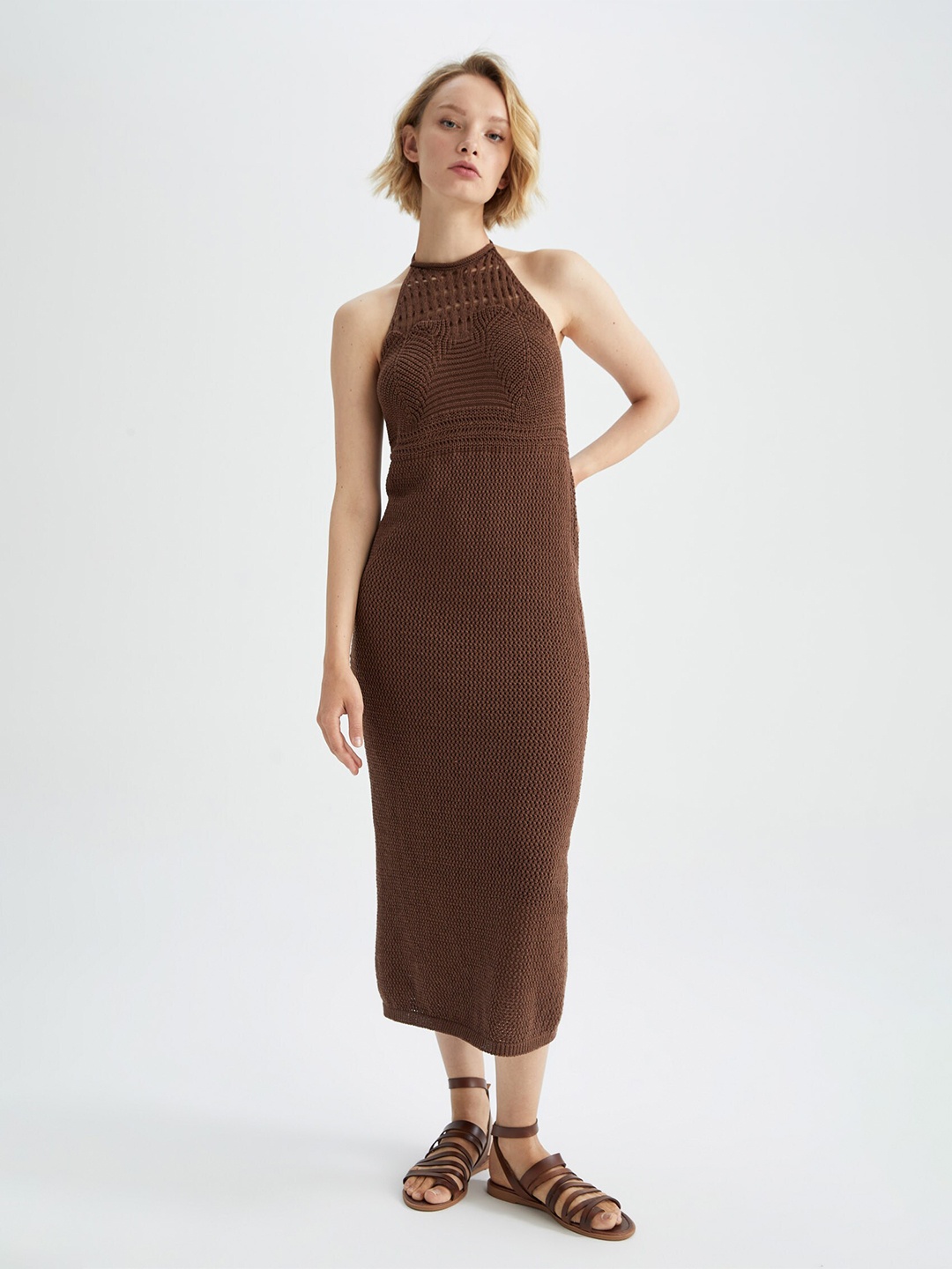 

DeFacto Brown Off-Shoulder Bodycon Midi Dress