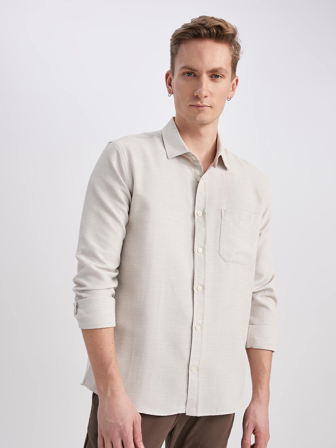 

DeFacto Men Casual Cotton Shirt, Beige