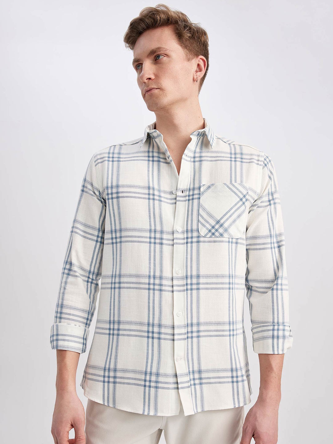 

DeFacto Tartan Checked Casual Cotton Shirt, White