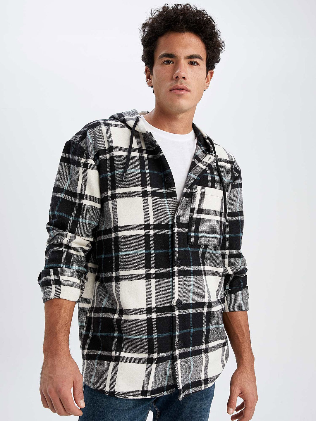 

DeFacto Men Tartan Checked Casual Cotton Shirt, Black