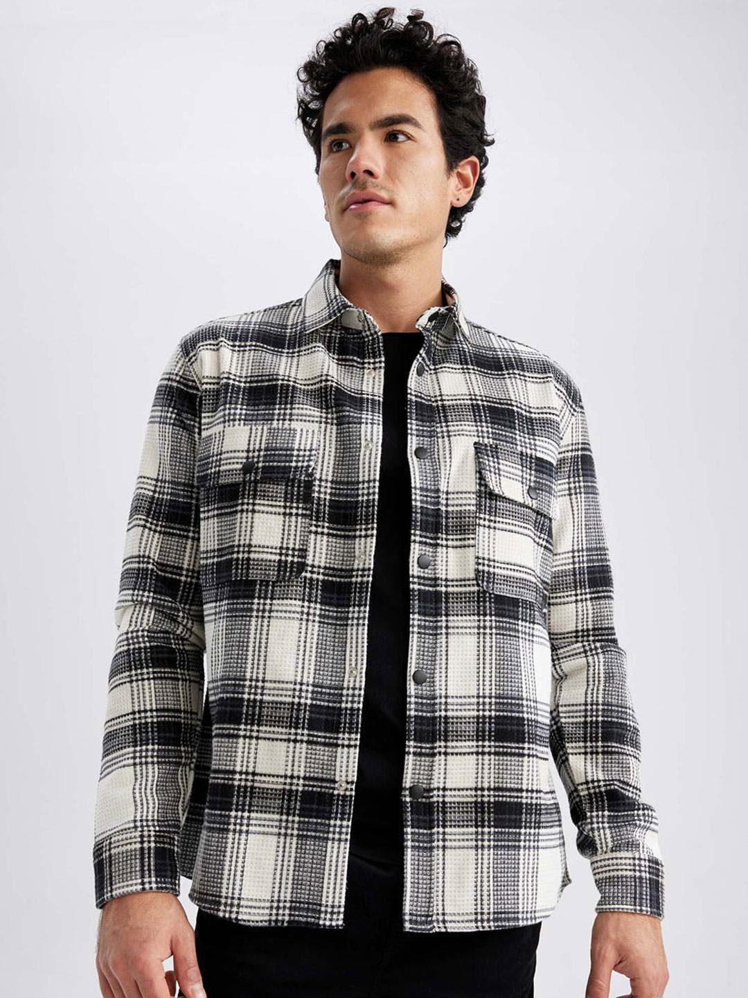 

DeFacto Men Tartan Checked Casual Cotton Shirt, White
