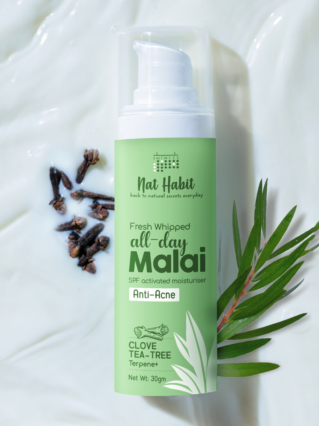 

Nat Habit All Day Malai Clove Tea Tree Face Cream For Anti Acne - 30 gm, Green