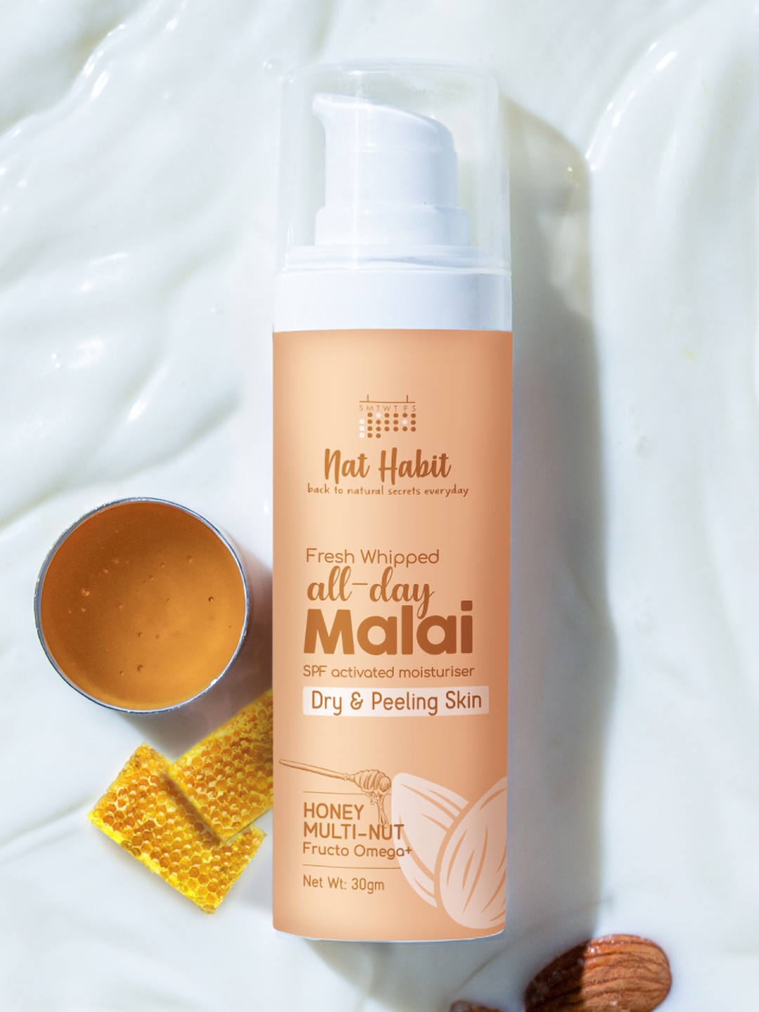 

Nat Habit Honey Multinut All Day Face Malai For Dry Peeling Skin - 30gm, Yellow