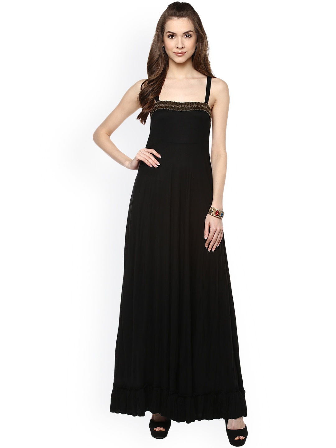 

Taurus Women Black Solid Maxi Dress