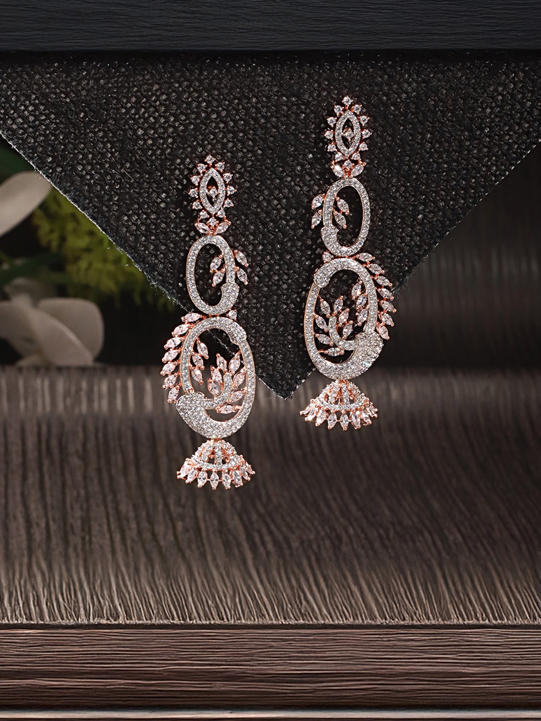 

Saraf RS Jewellery Rose Gold Plated AD Classic Drop Earrings, White