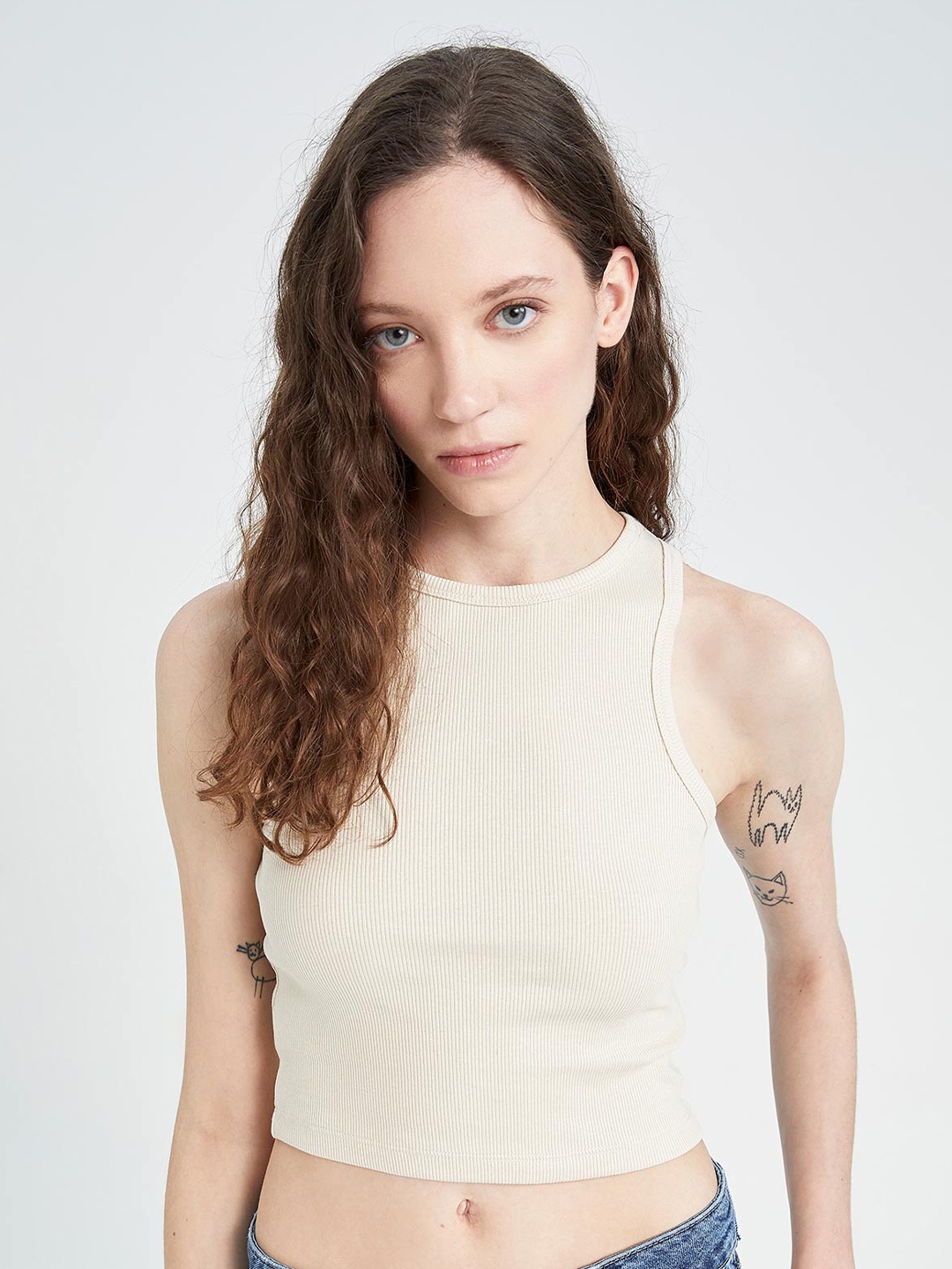 

DeFacto Women Solid Crop Top, Beige