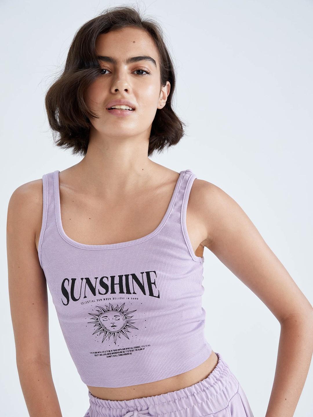 

DeFacto Typography Printed Fitted Crop Top, Na