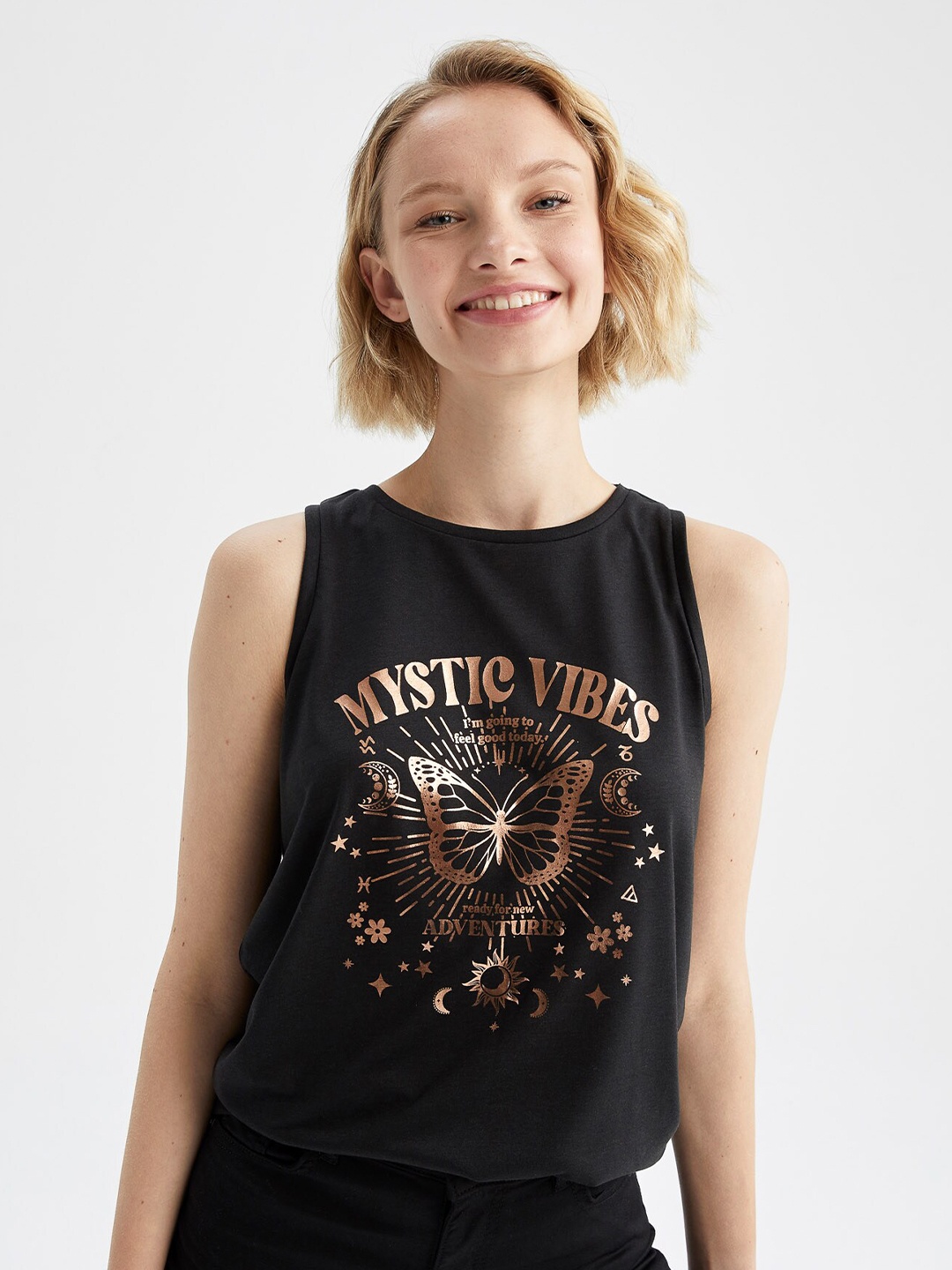 

DeFacto Typography Printed Top, Black