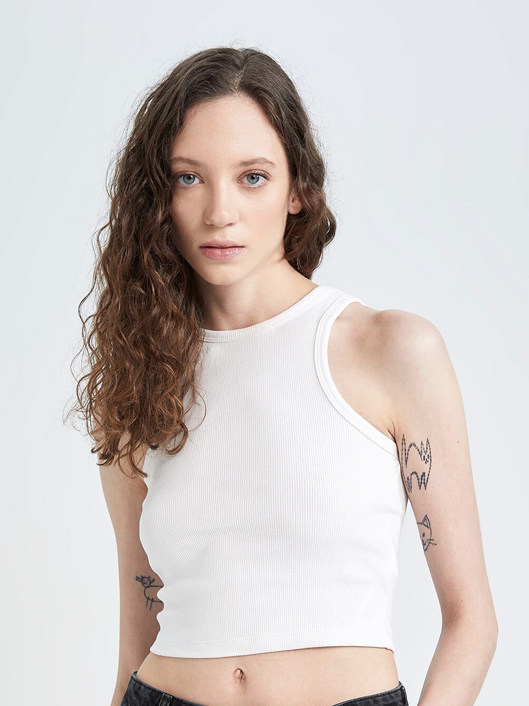 

DeFacto Women Fitted Crop Top, Off white