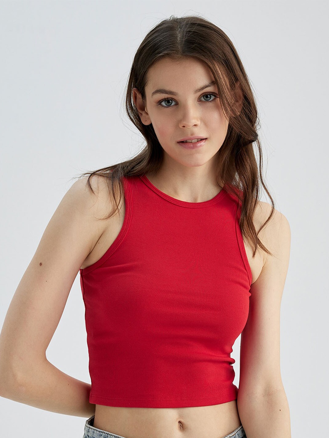 

DeFacto Women Fitted Crop Top, Red