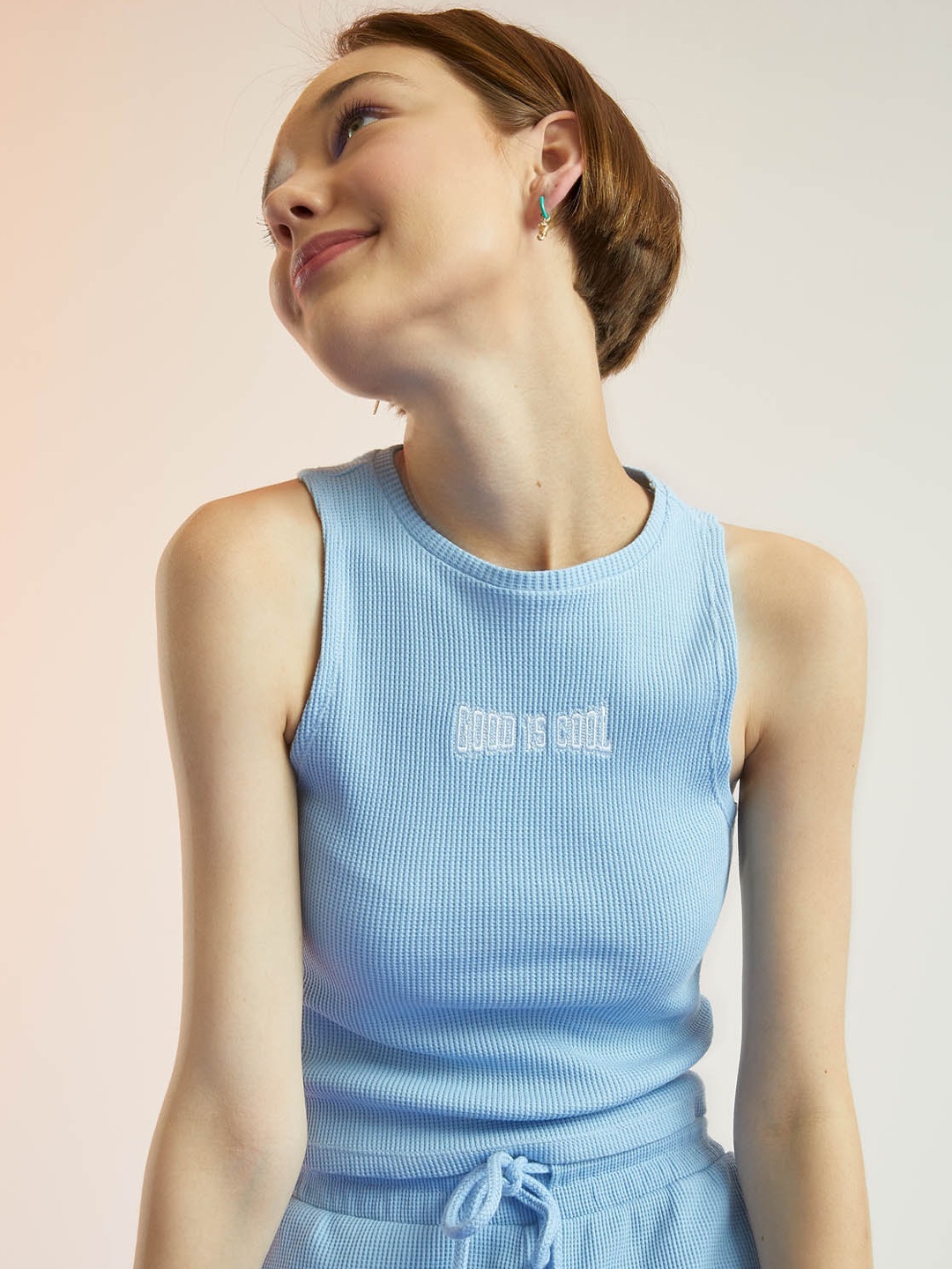 

DeFacto Typography Printed Pure Cotton Tank Top, Blue