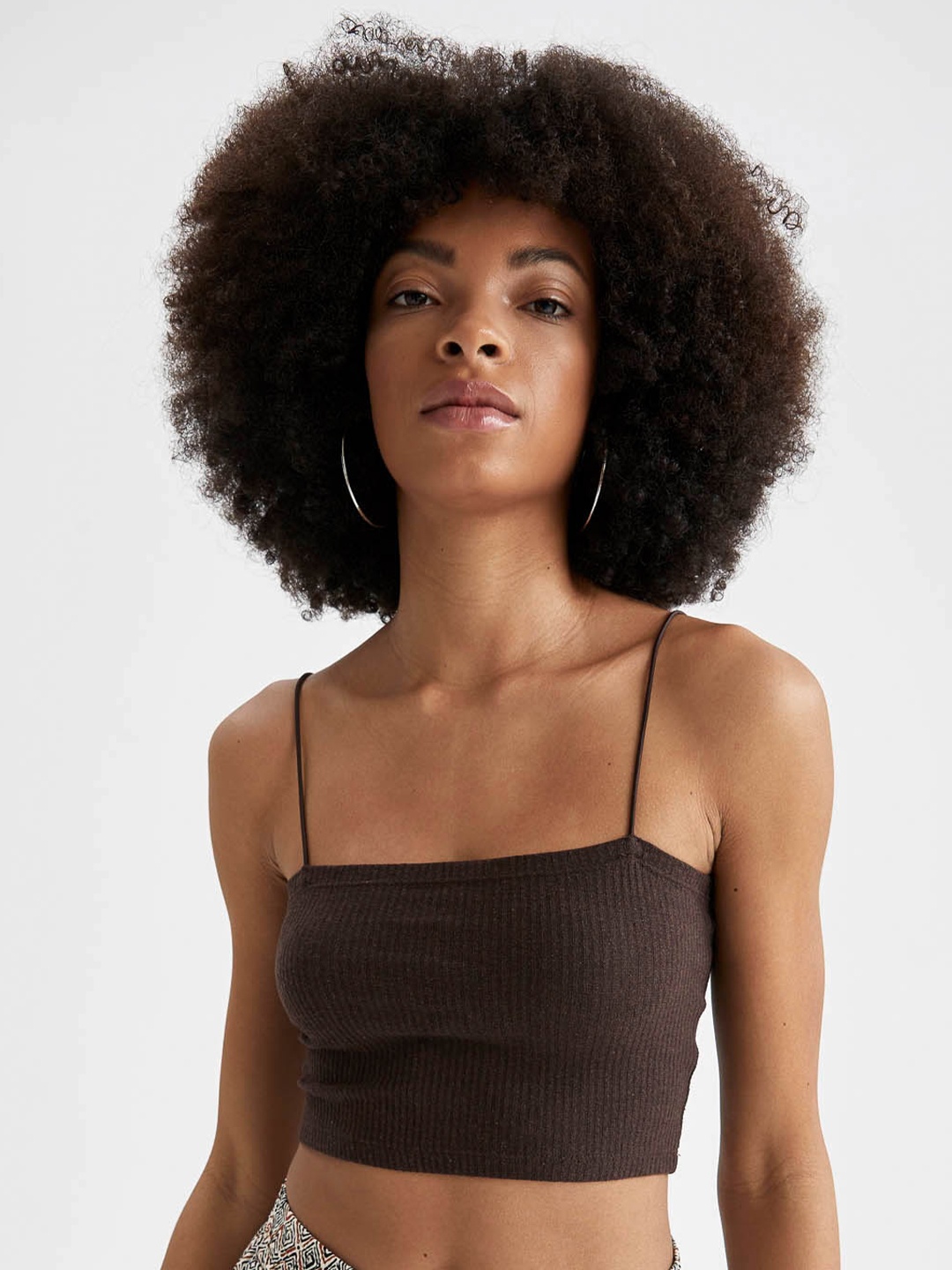 

DeFacto Shoulder Straps Bralette Crop Top, Brown