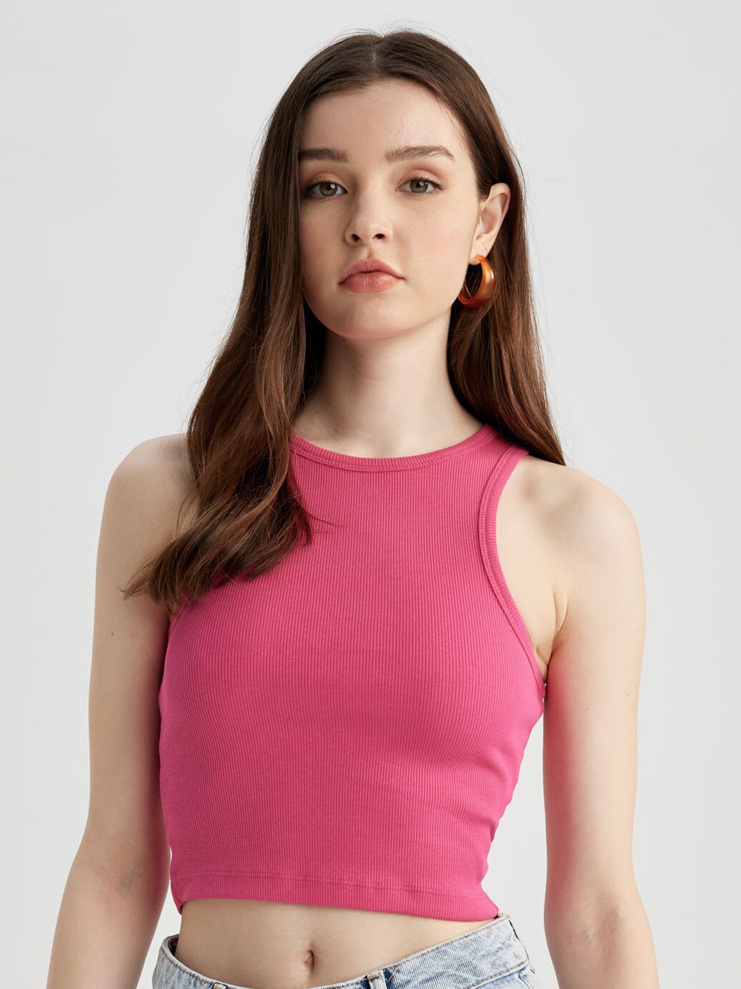 

DeFacto Women Fitted Crop Top, Pink