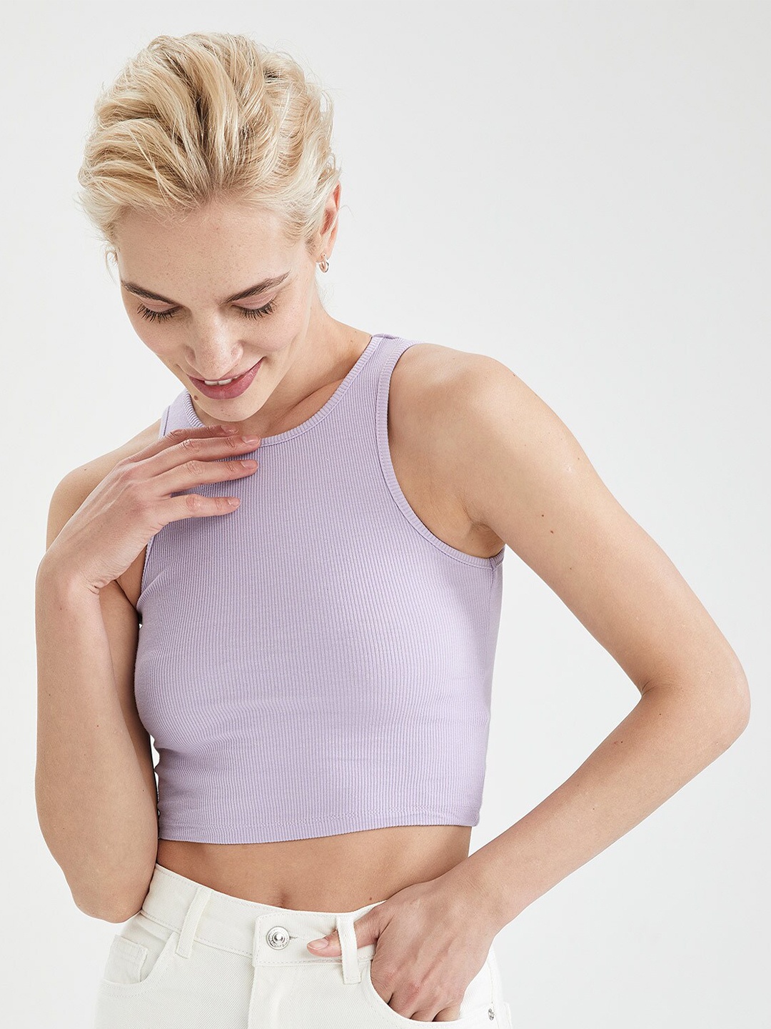 

DeFacto Sleeveless Tank Crop Top, Lavender