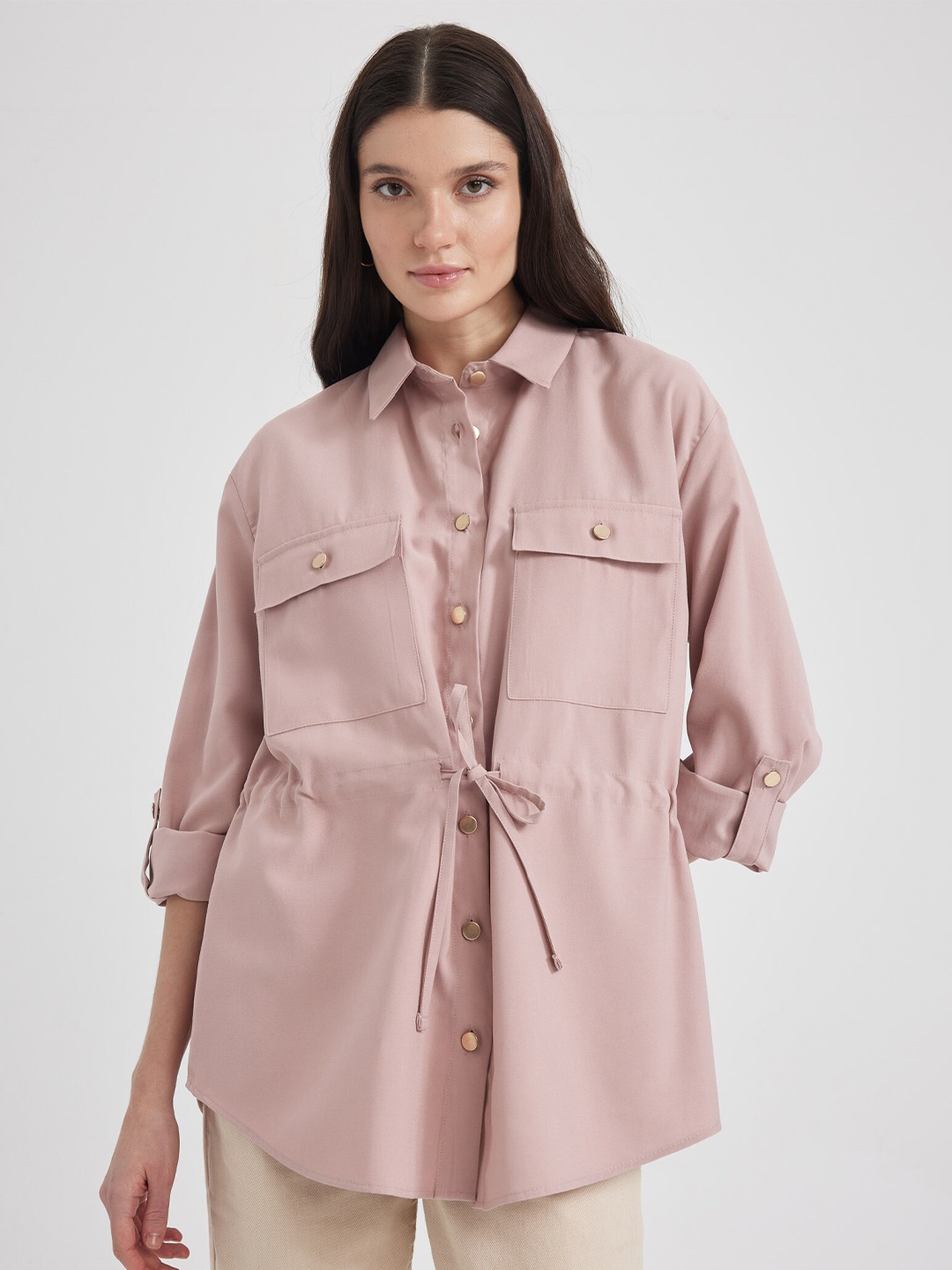 

DeFacto Viscose Rayon Shirt Collar Tunic, Peach