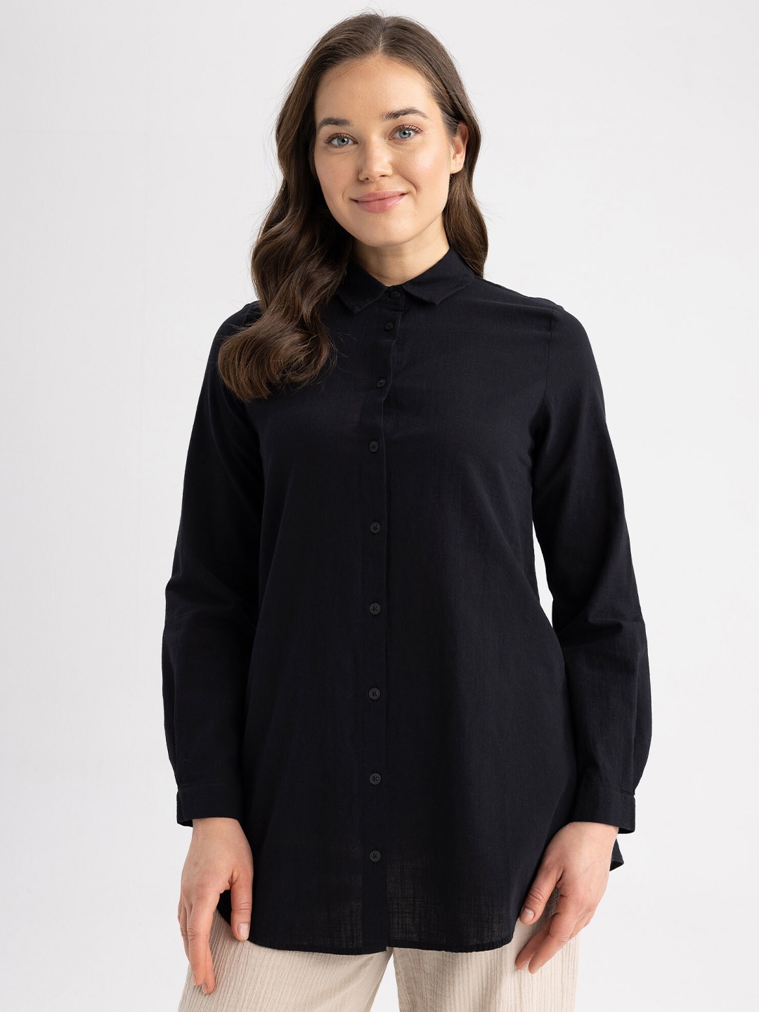 

DeFacto Pure Cotton Shirt Collar Tunic, Black
