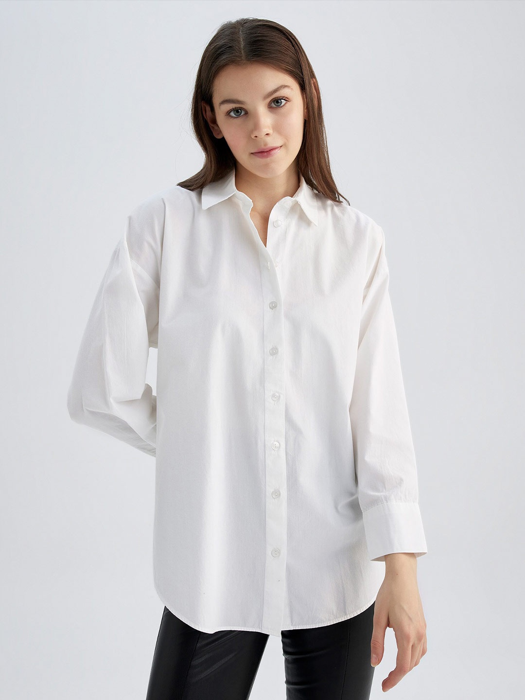 

DeFacto Women Regular Fit Pure Cotton Casual Shirt, Off white