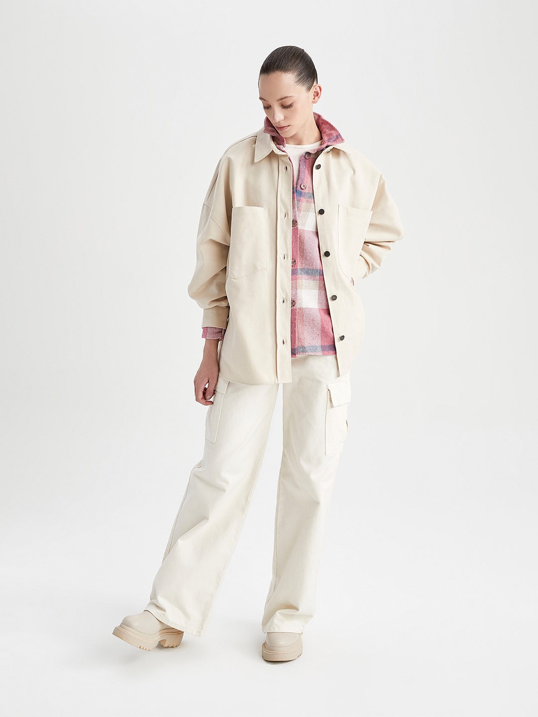 

DeFacto Women Pure Cotton Casual Shirt, Beige