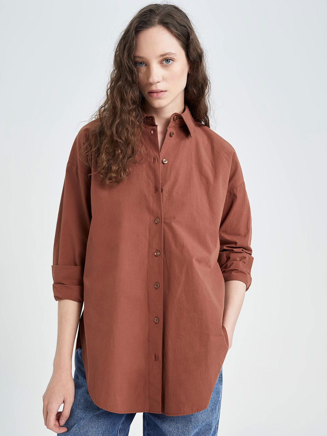 

DeFacto Women Pure Cotton Casual Shirt, Brown