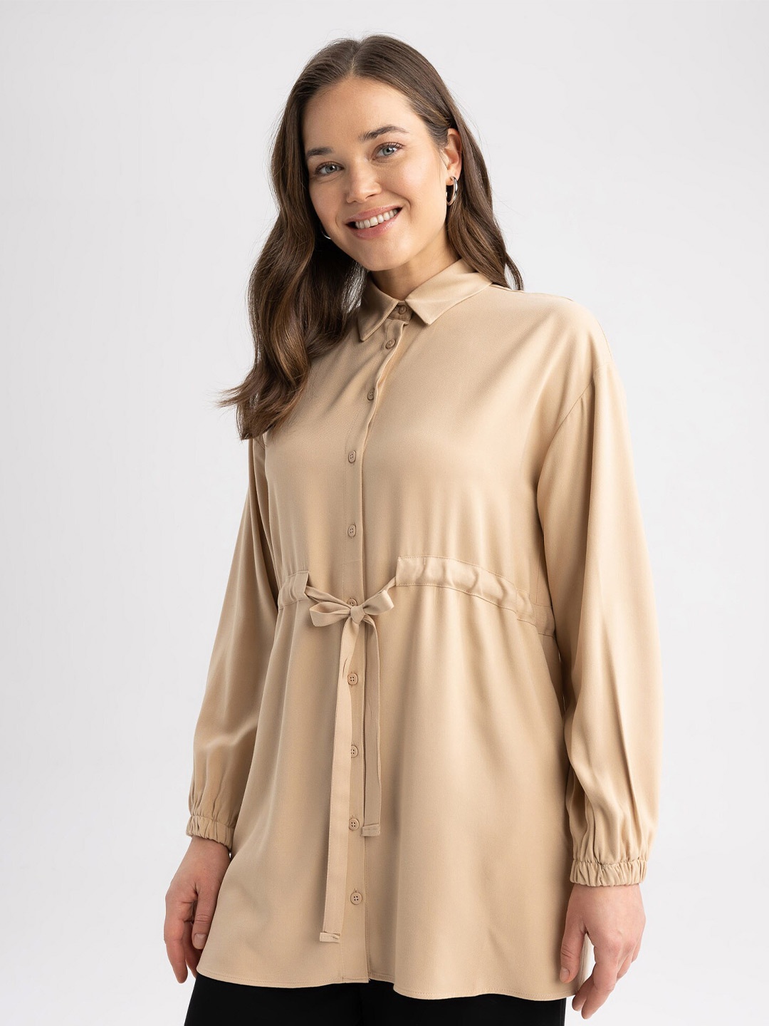 

DeFacto Women Longline Casual Shirt, Beige