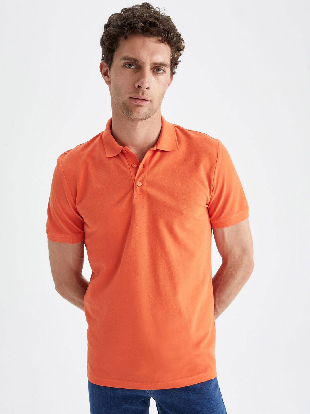 

DeFacto Polo Collar Pure Cotton T-shirt, Orange