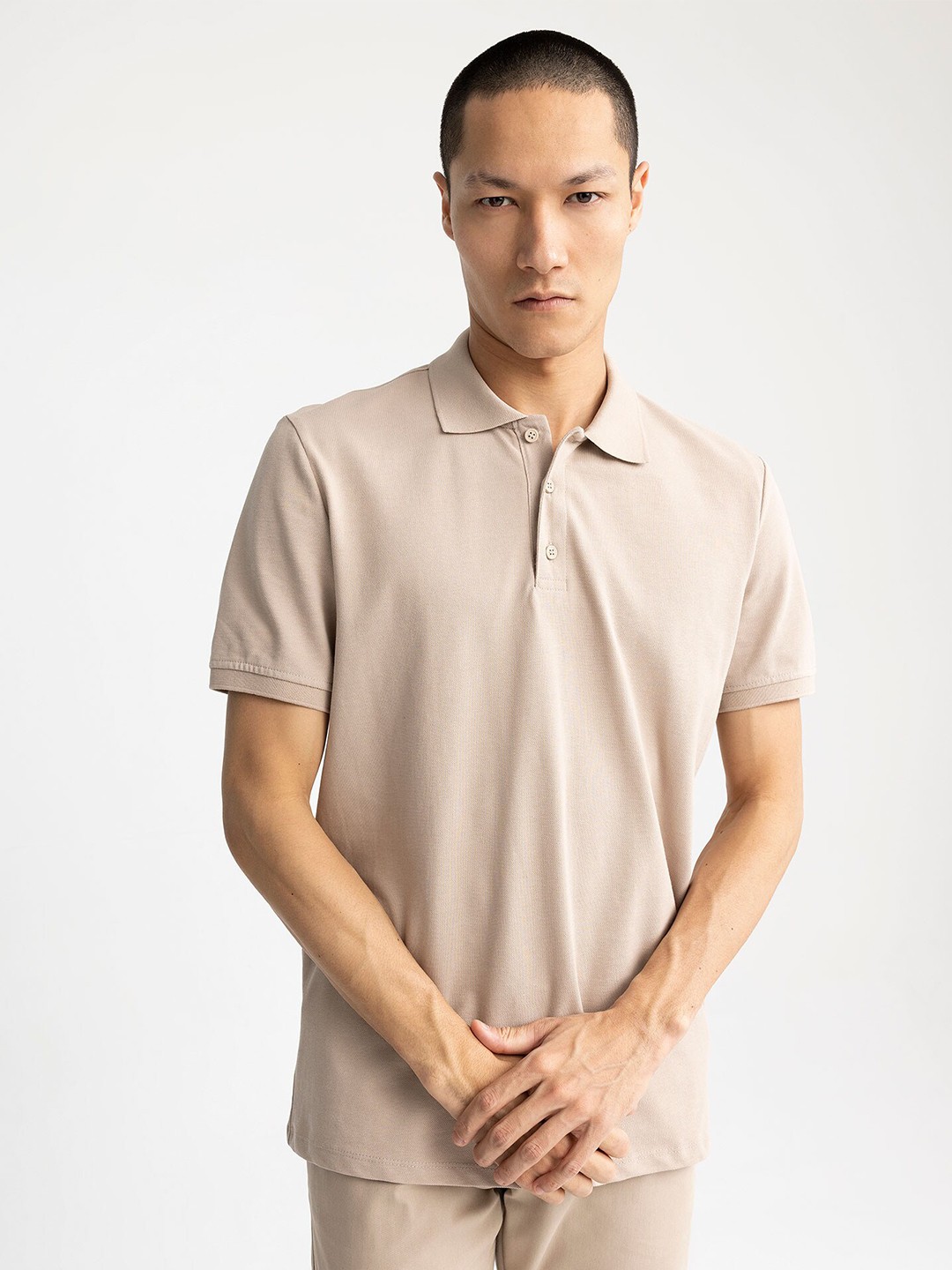 

DeFacto Polo Collar Pure Cotton T-shirt, Beige