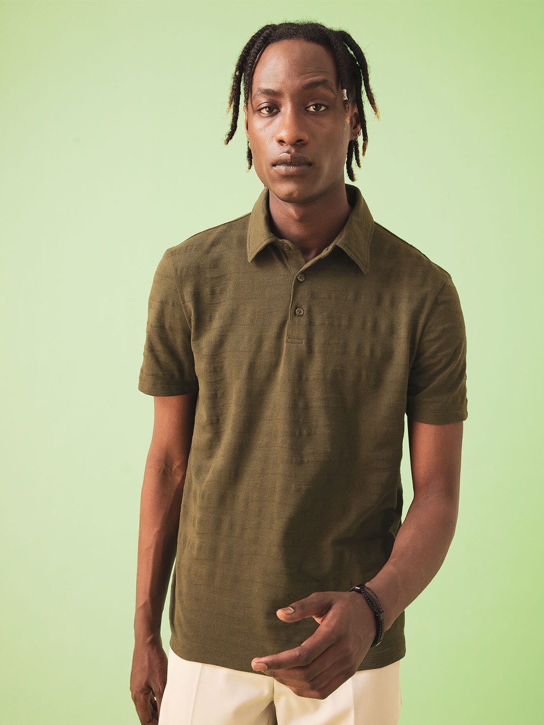 

DeFacto Self Design Polo Collar T-shirt, Khaki