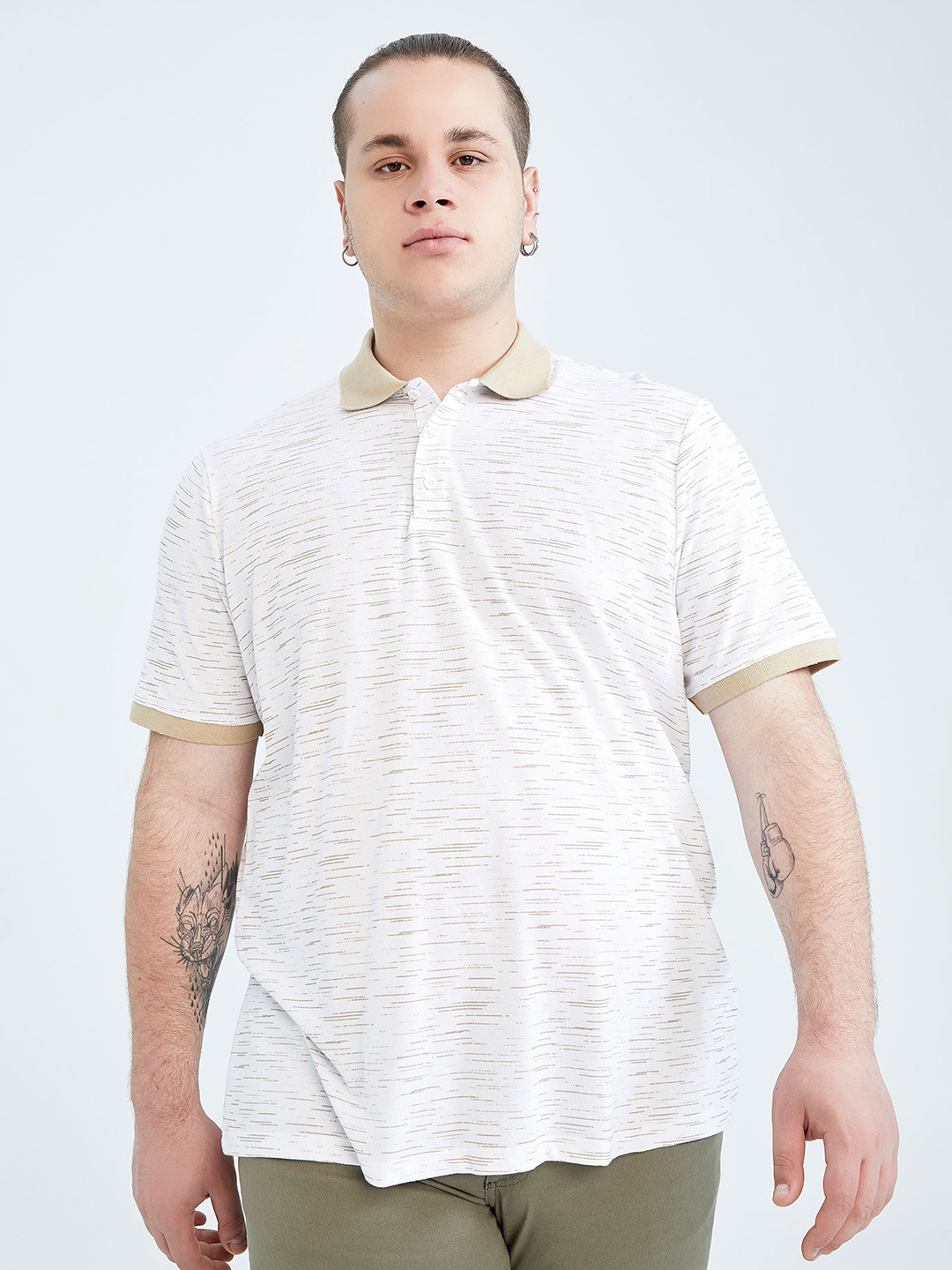 

DeFacto Men Plus Size Polo Collar Pure Cotton T-shirt, White