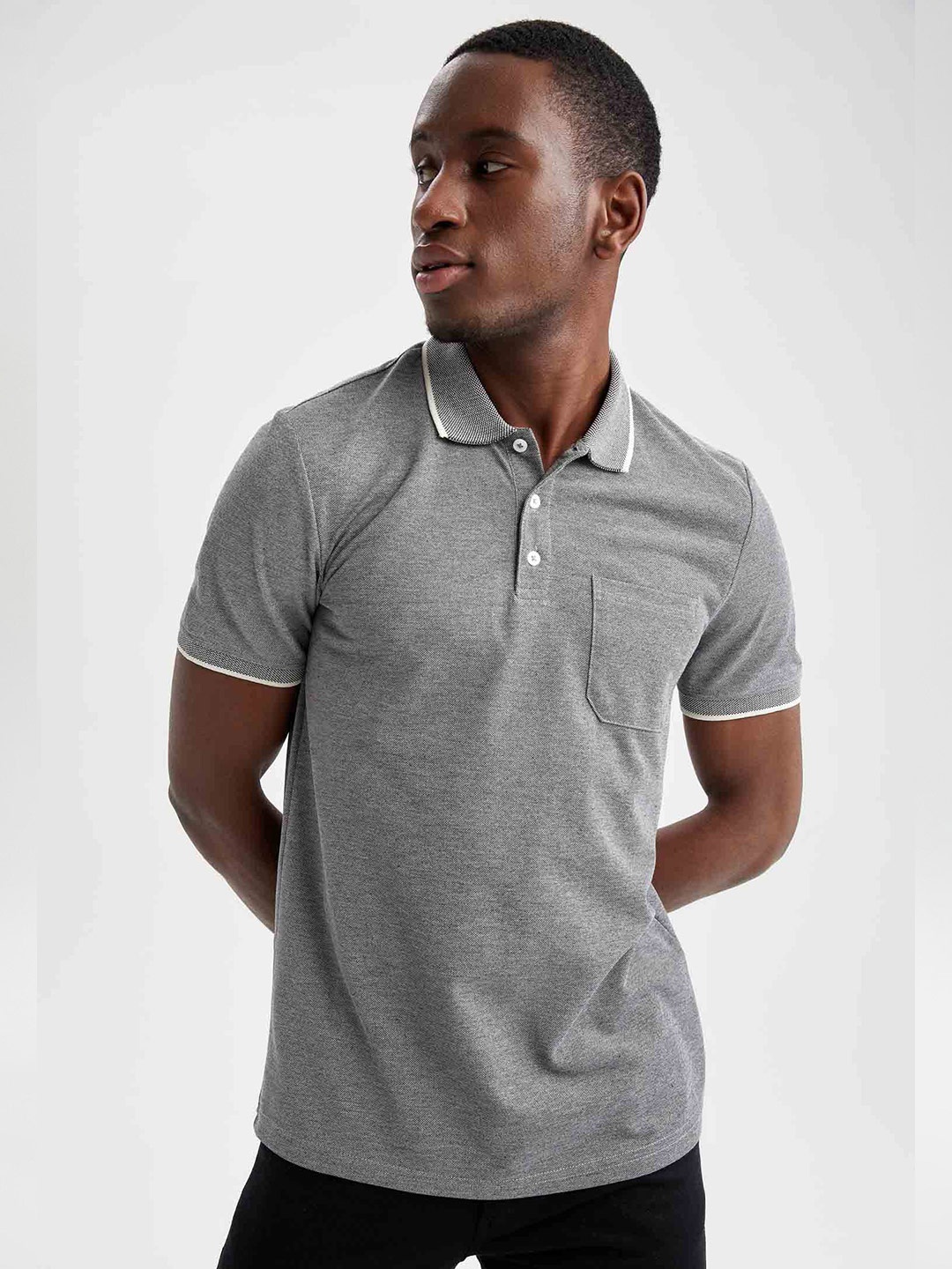 

DeFacto Polo Collar T-shirt, Grey melange