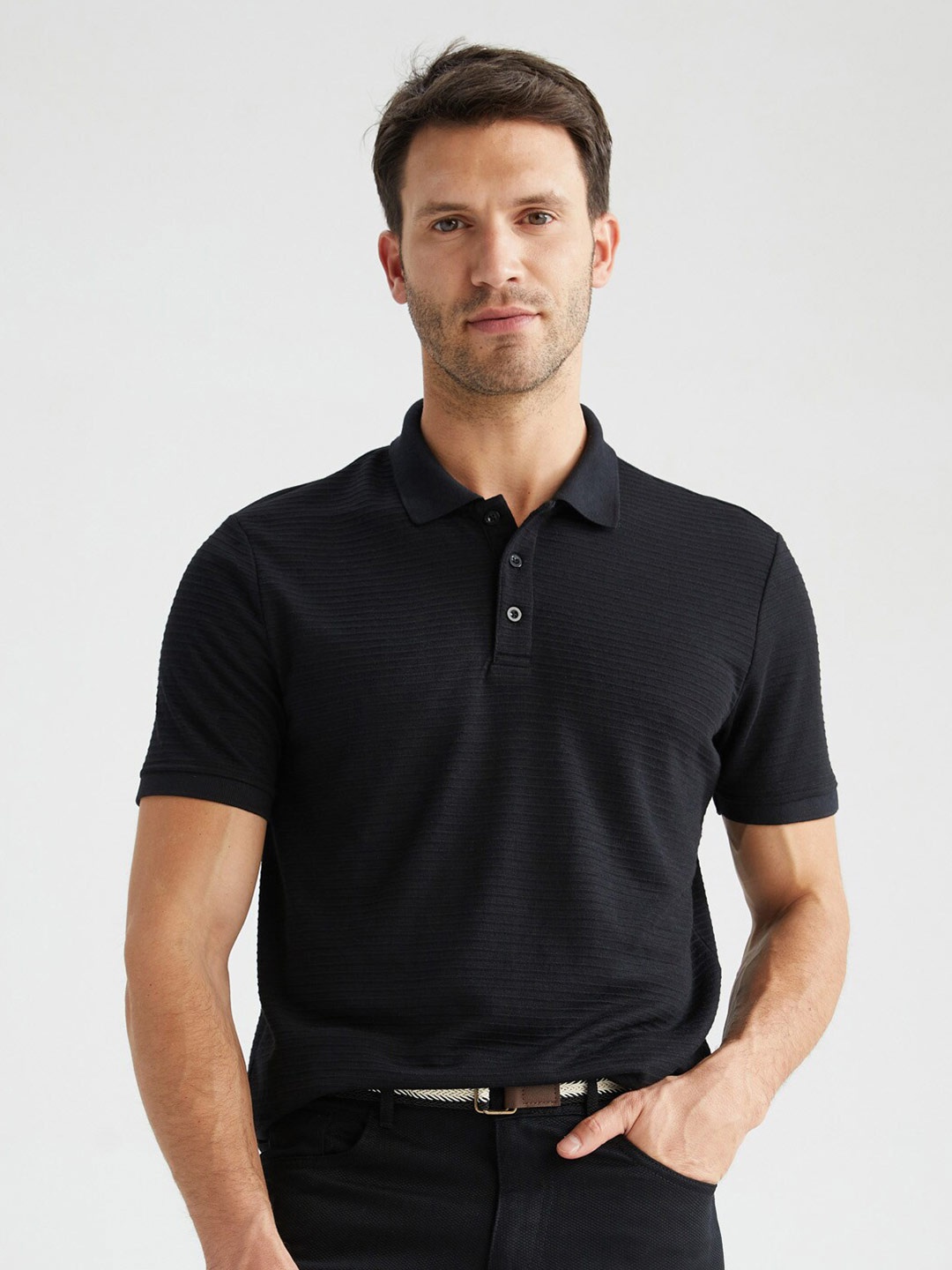 

DeFacto Men Polo Collar Cotton T-shirt, Black