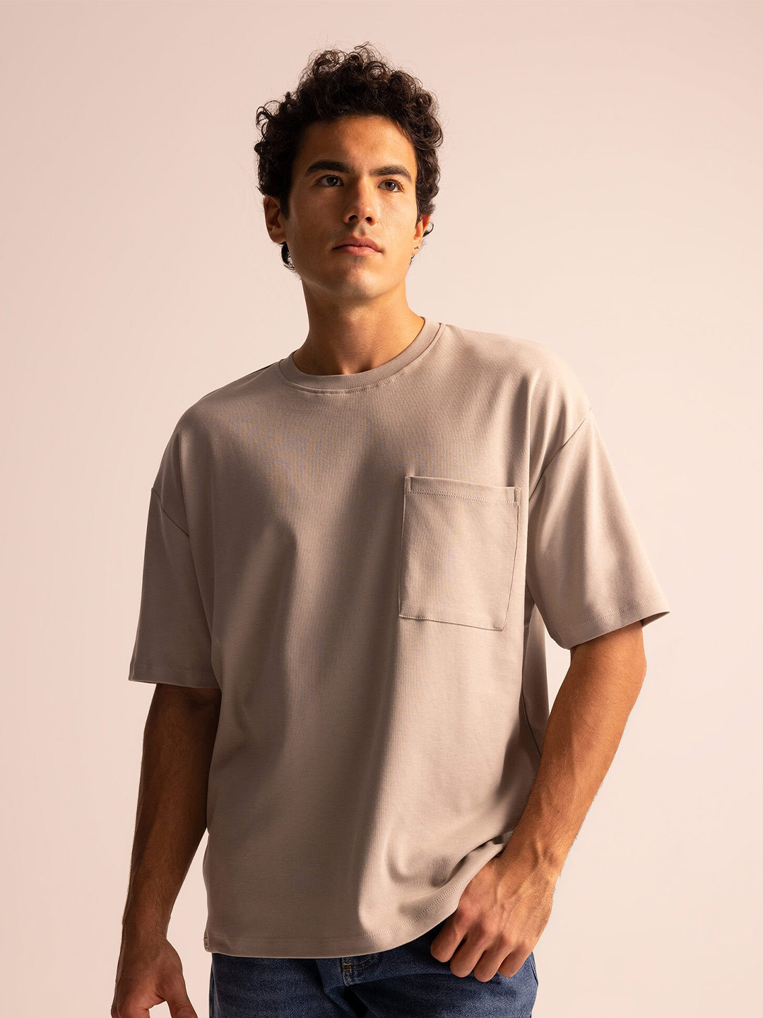 

DeFacto Men Round Neck Pure Cotton T-shirt, Beige