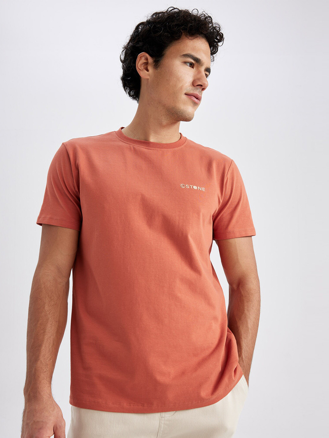 

DeFacto Round Neck Short Sleeves Cotton T-shirt, Orange