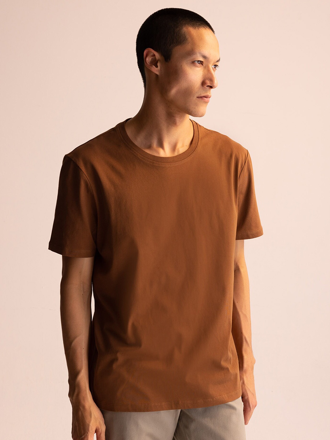 

DeFacto Round Neck Pure Cotton T-shirt, Brown