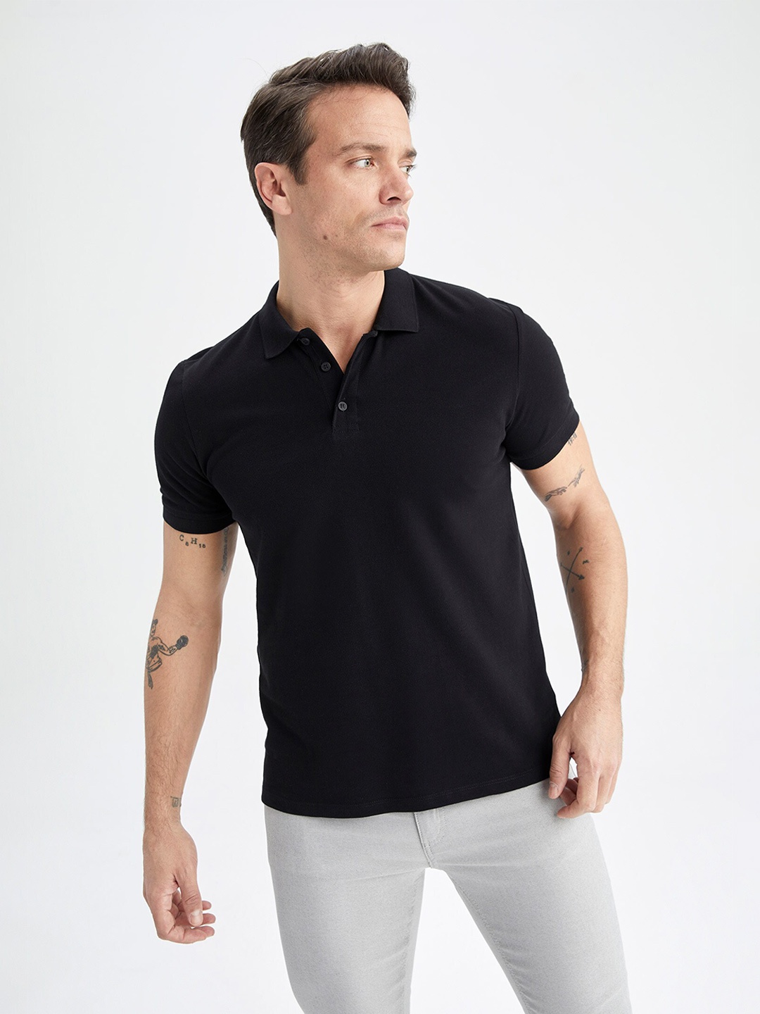 

DeFacto Polo Collar Pure Coton T-shirt, Black