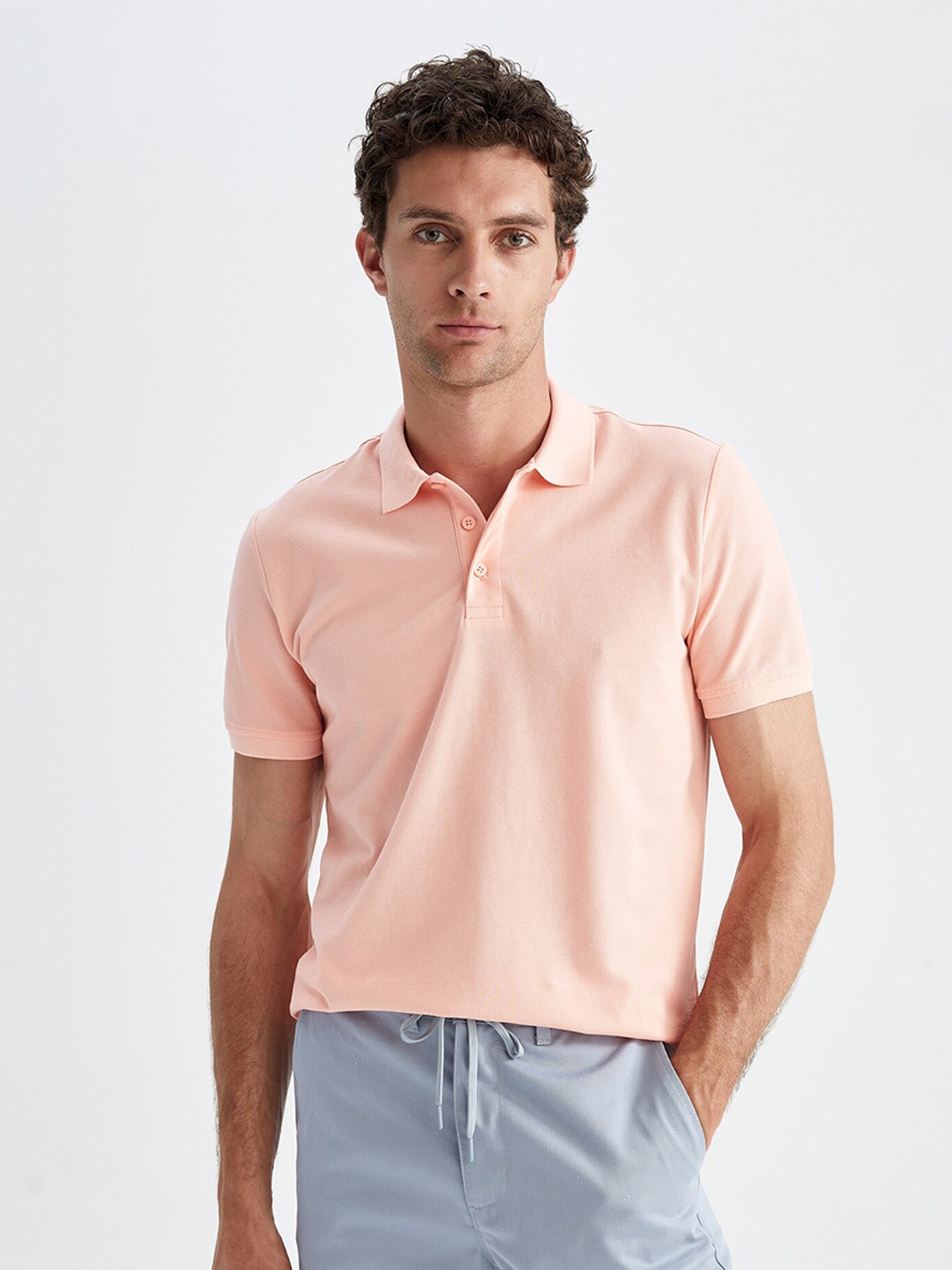 

DeFacto Polo Collar Pure Cotton T-shirt, Pink