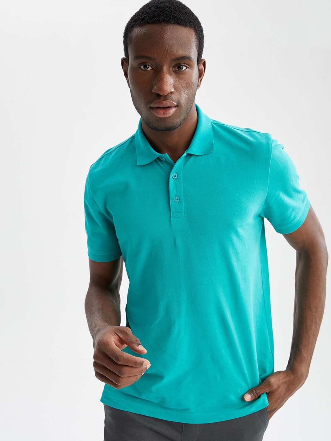 

DeFacto Polo Collar Pure Cotton T-shirt, Turquoise blue