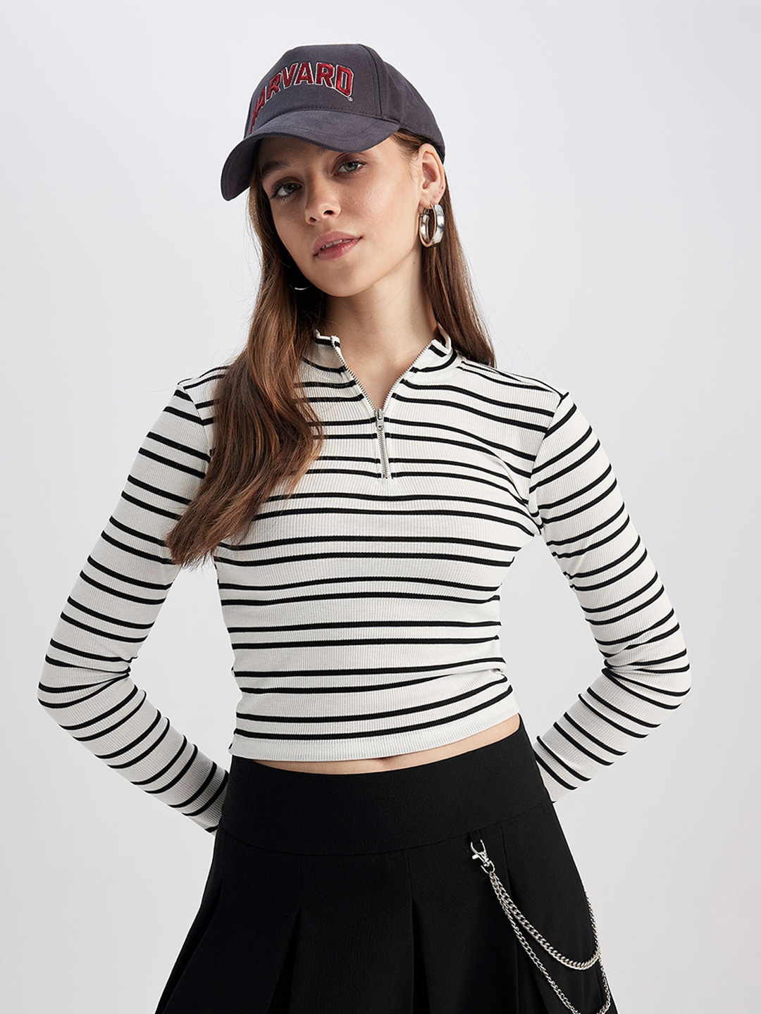 

DeFacto Striped Polo Collar T-shirt, Off white