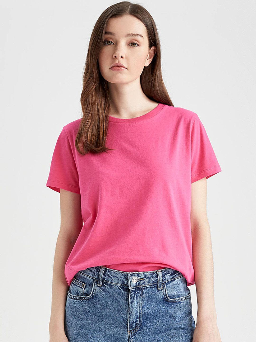 

DeFacto Round Neck Pure Cotton T-shirt, Pink