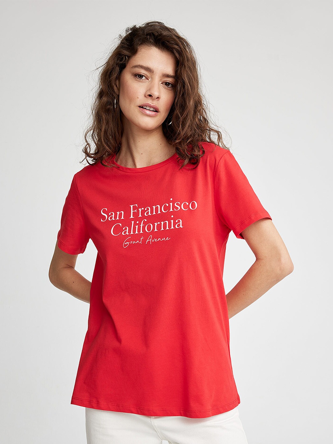

DeFacto Typography Printed Pure Cotton T-shirt, Red