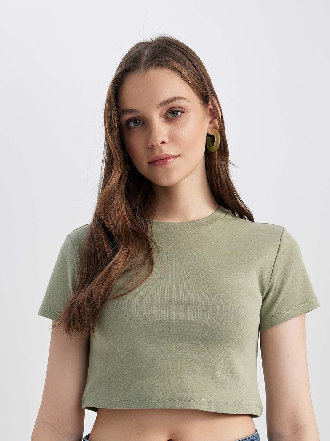 

DeFacto Round Neck Crop T-shirt, Green
