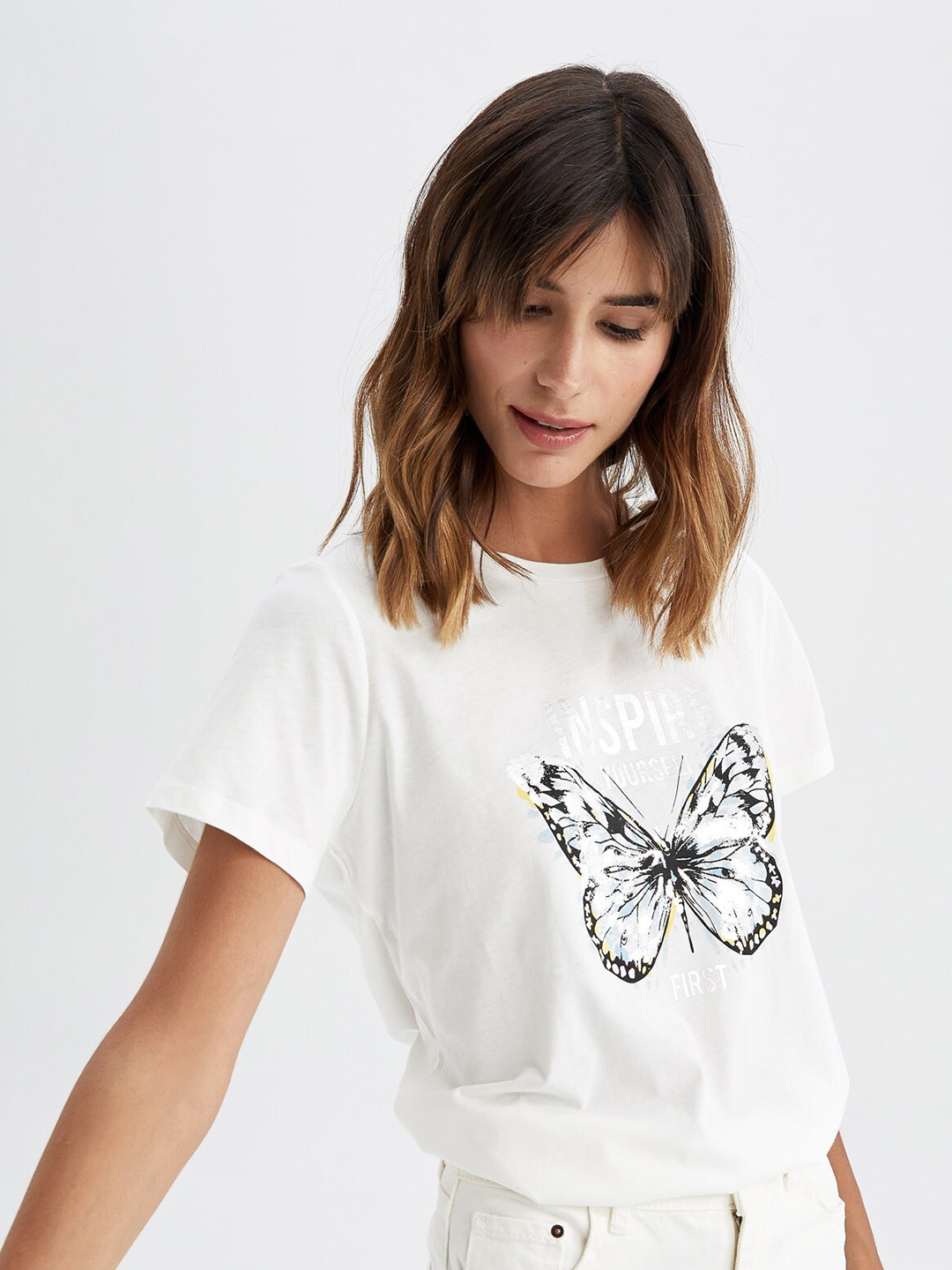 

DeFacto Graphic Printed Pure Cotton T-shirt, White