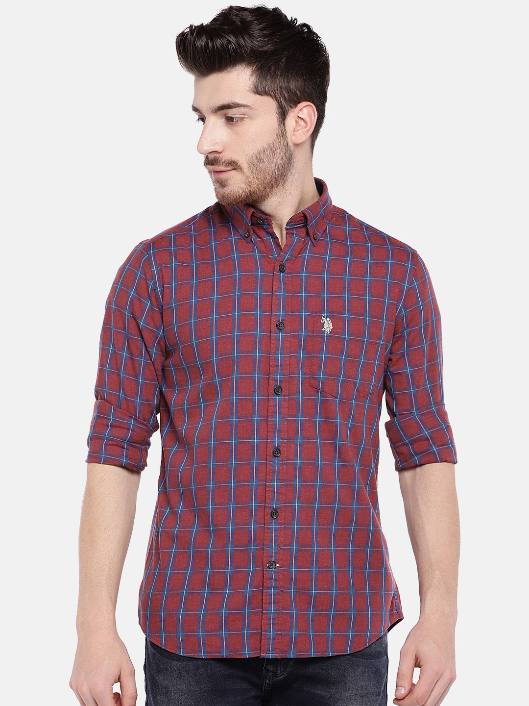 

U.S. Polo Assn. Men Maroon & Blue Checked Casual Shirt