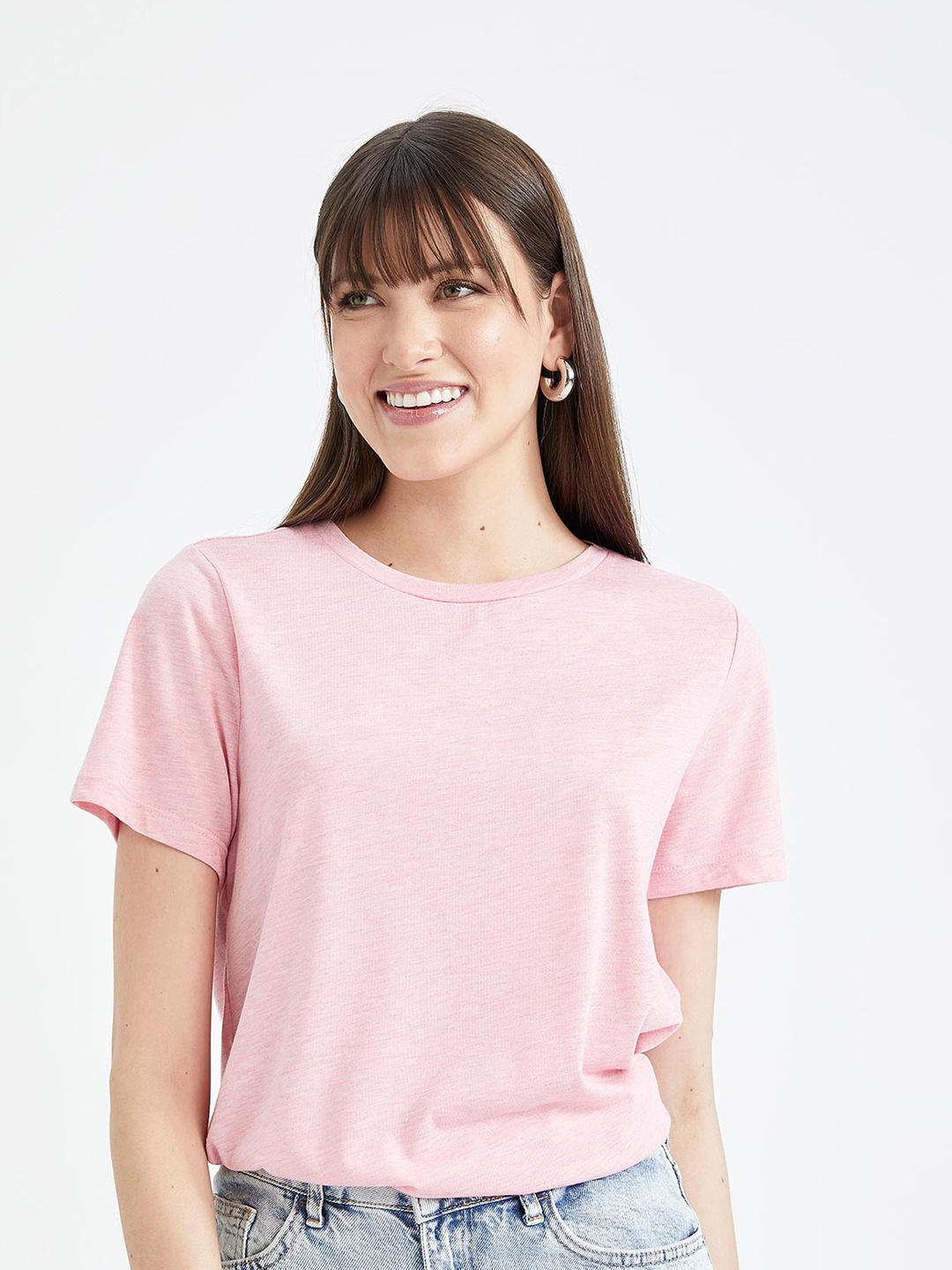 

DeFacto Round Neck Cotton T-shirt, Pink