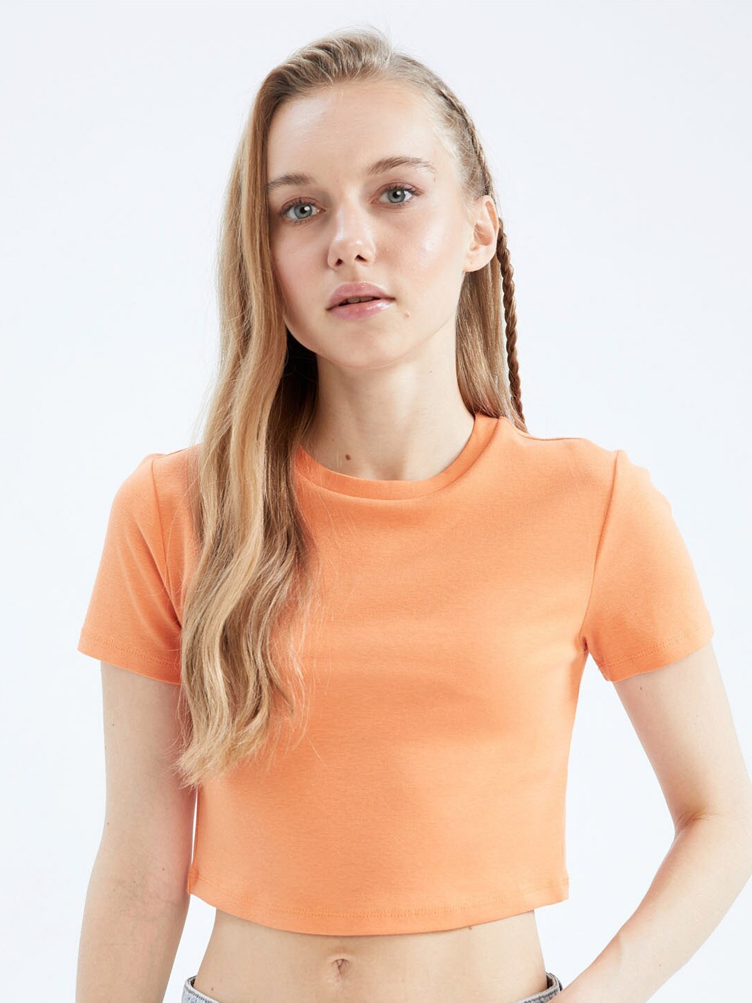 

DeFacto Round Neck Crop T-shirt, Orange