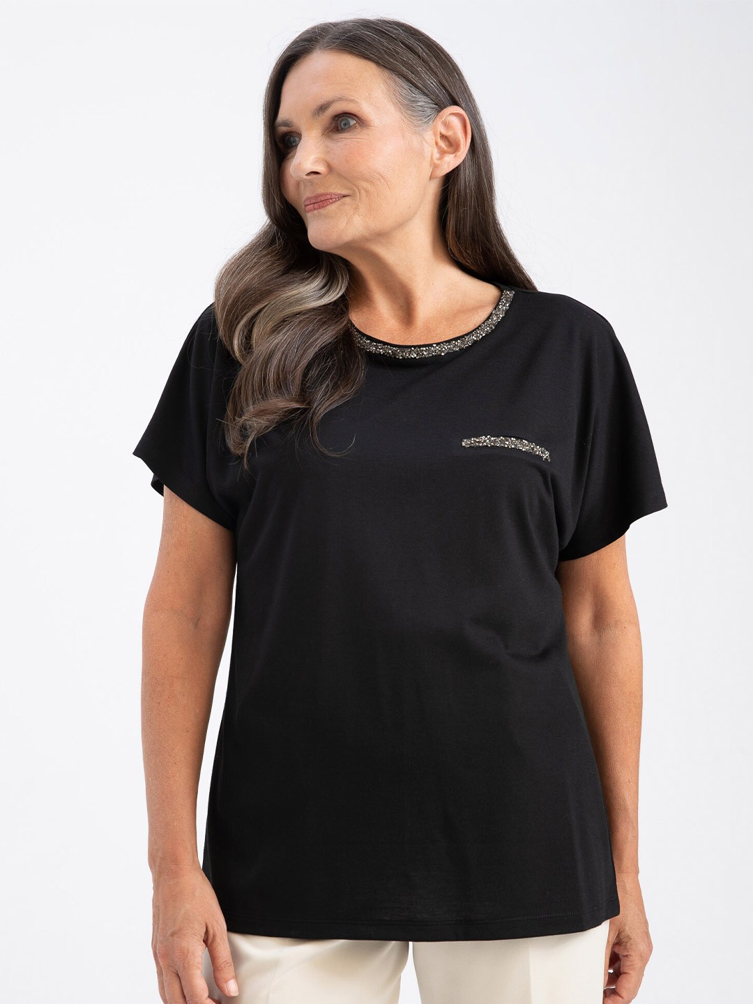 

DeFacto Embellished Cotton T-shirt, Black