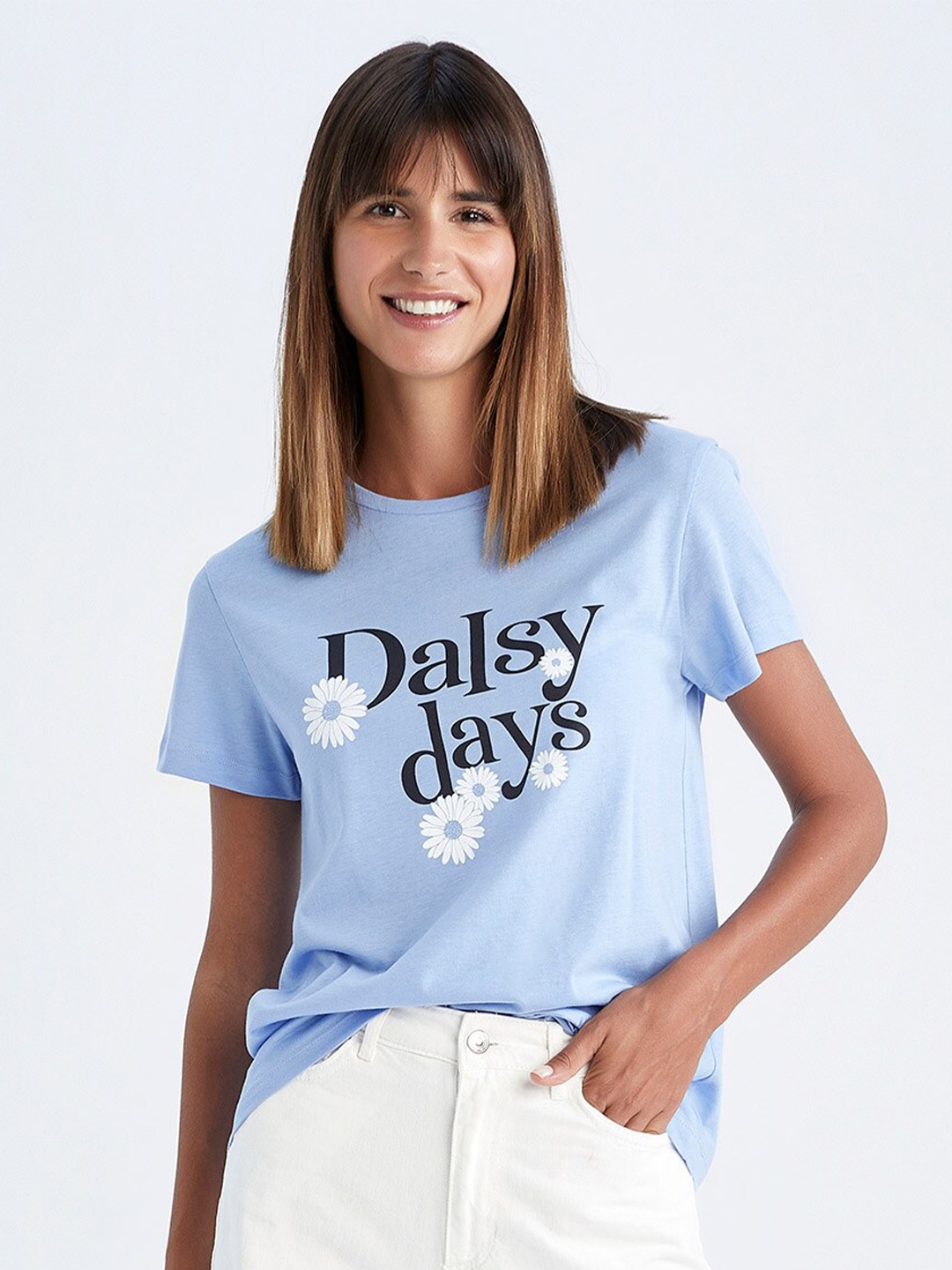 

DeFacto Typography Printed Pure Cotton T-shirt, Blue