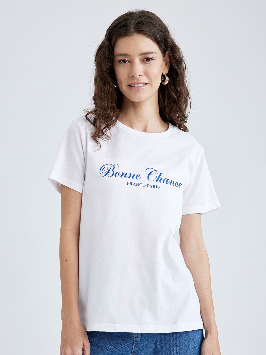 

DeFacto Typography Printed Pure Cotton T-shirt, White