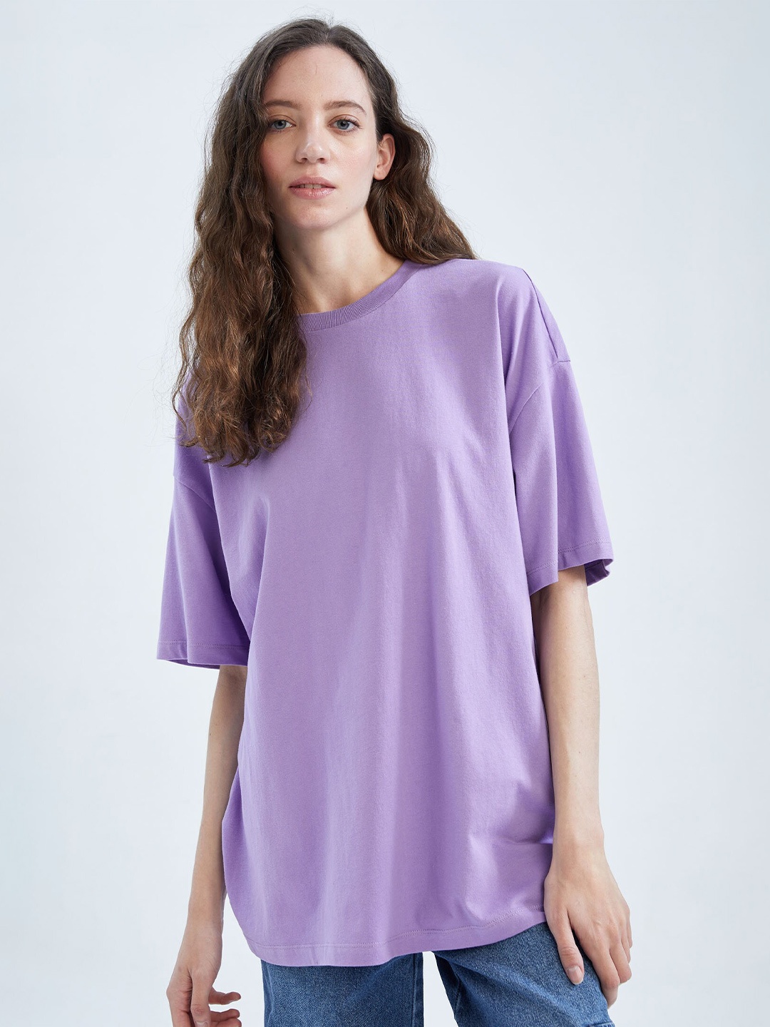 

DeFacto Drop-Shoulder Sleeves Pure Cotton T-shirt, Lavender