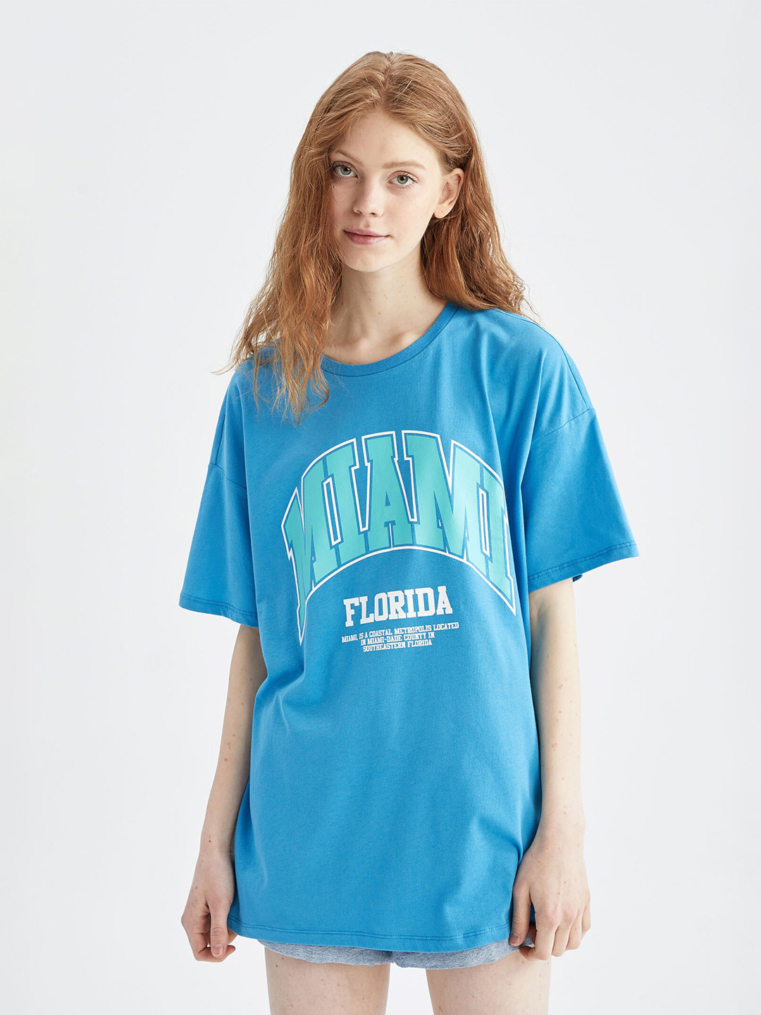 

DeFacto Typography Printed Pure Cotton T-shirt, Blue